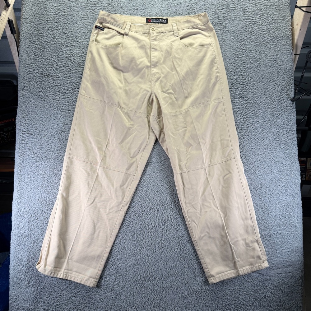 Vintage South Pole Pant Mens 42x34 Beige Polyester Khakis Straight Utility Baggy